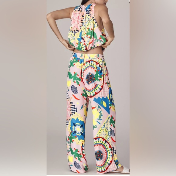 ANTHROPOLOGIE Maeve Straight-Leg Pull-On
Silk Pants Multicolor Pink yellow Sz S - Picture 4 of 13
